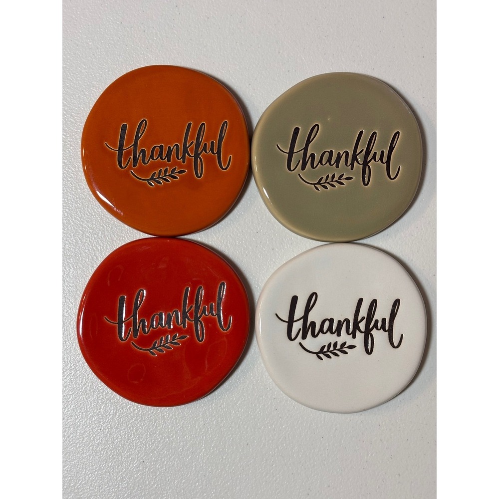 Set of 4! Ceramic Coaster Set Unisex 4in Multicolor Good Fall Thankful‎ Decor